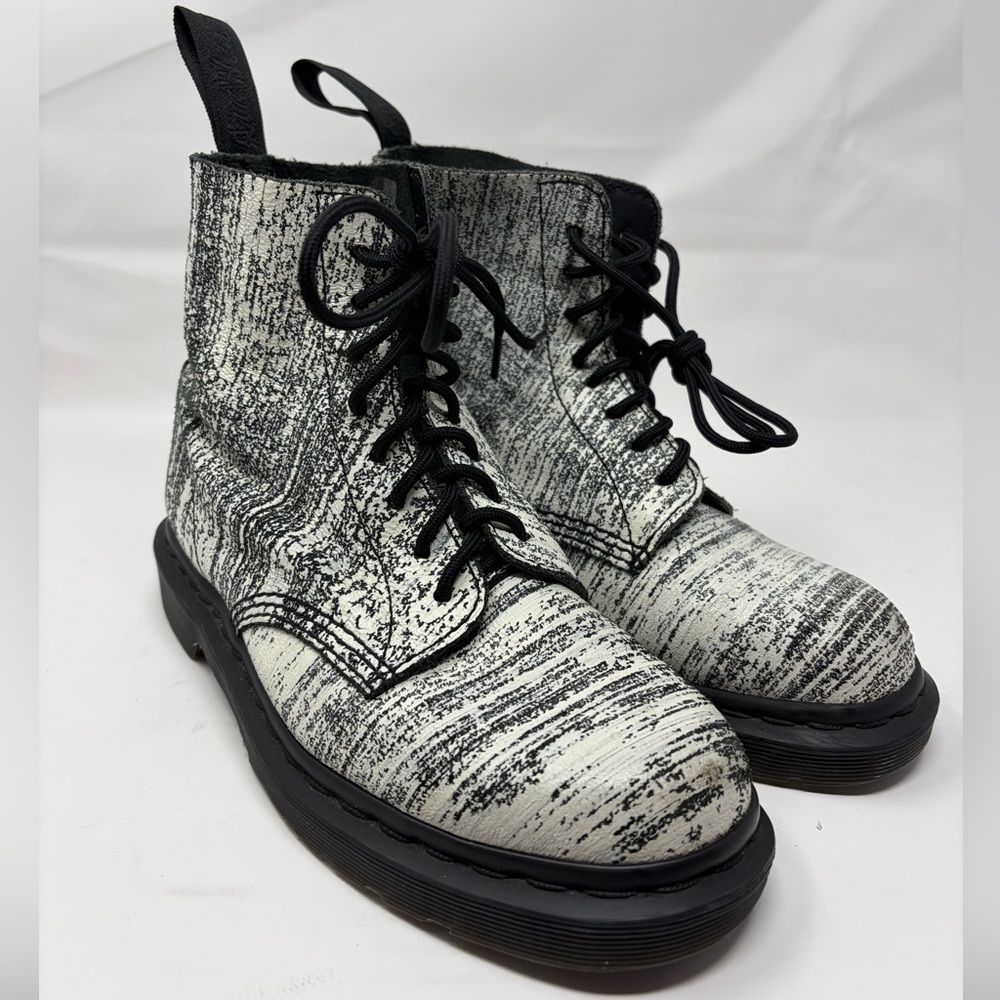 Dr Martens 1460 Crackle Leather White Black Abstract Print 8 Eye Combat Boots